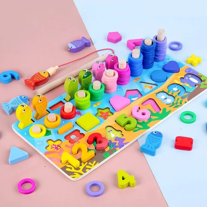Kinder Montessori Mathe-Spielzeug für Kleinkinder, pädagogisches Holzpuzzle, Angelspielzeug, Zahlenform, passende Spiele, Brettspielzeug