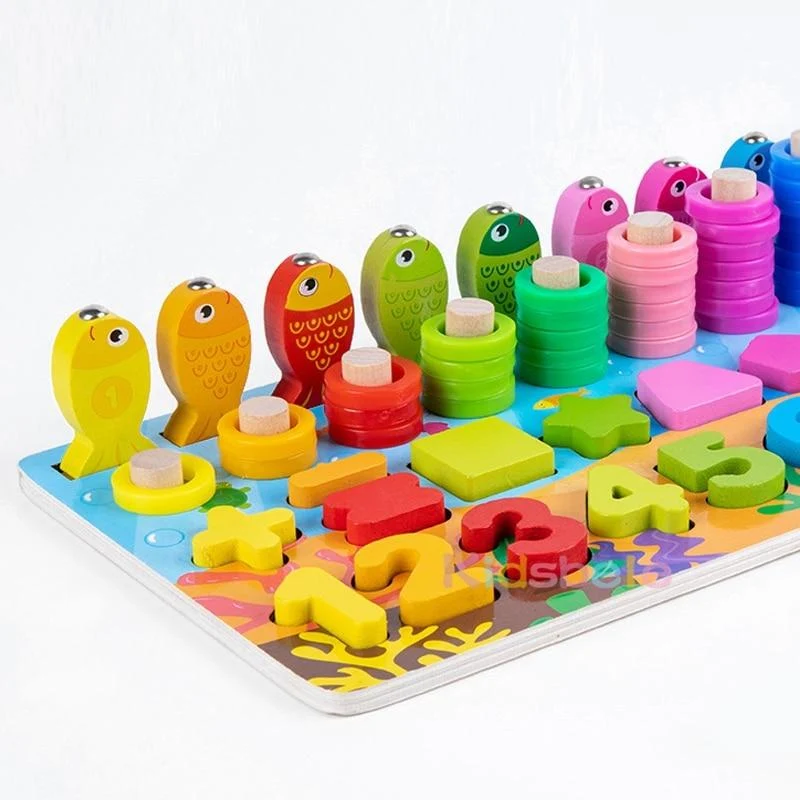 Kinder Montessori Mathe-Spielzeug für Kleinkinder, pädagogisches Holzpuzzle, Angelspielzeug, Zahlenform, passende Spiele, Brettspielzeug