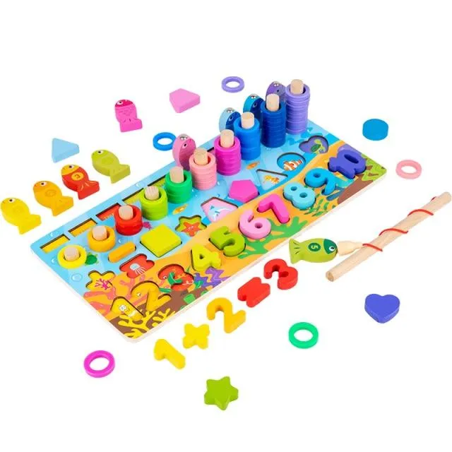 Kinder Montessori Mathe-Spielzeug für Kleinkinder, pädagogisches Holzpuzzle, Angelspielzeug, Zahlenform, passende Spiele, Brettspielzeug