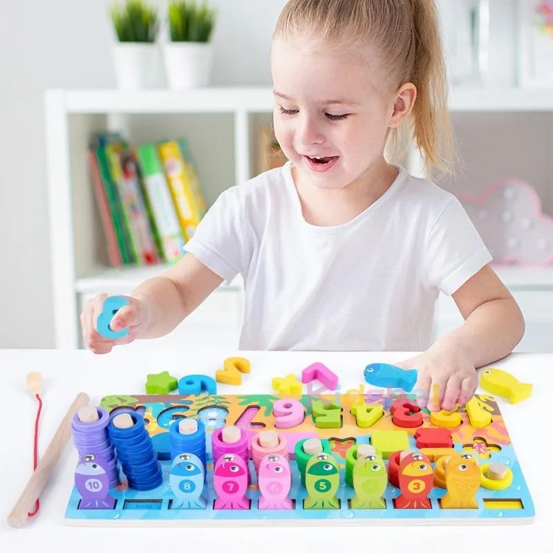 Kinder Montessori Mathe-Spielzeug für Kleinkinder, pädagogisches Holzpuzzle, Angelspielzeug, Zahlenform, passende Spiele, Brettspielzeug