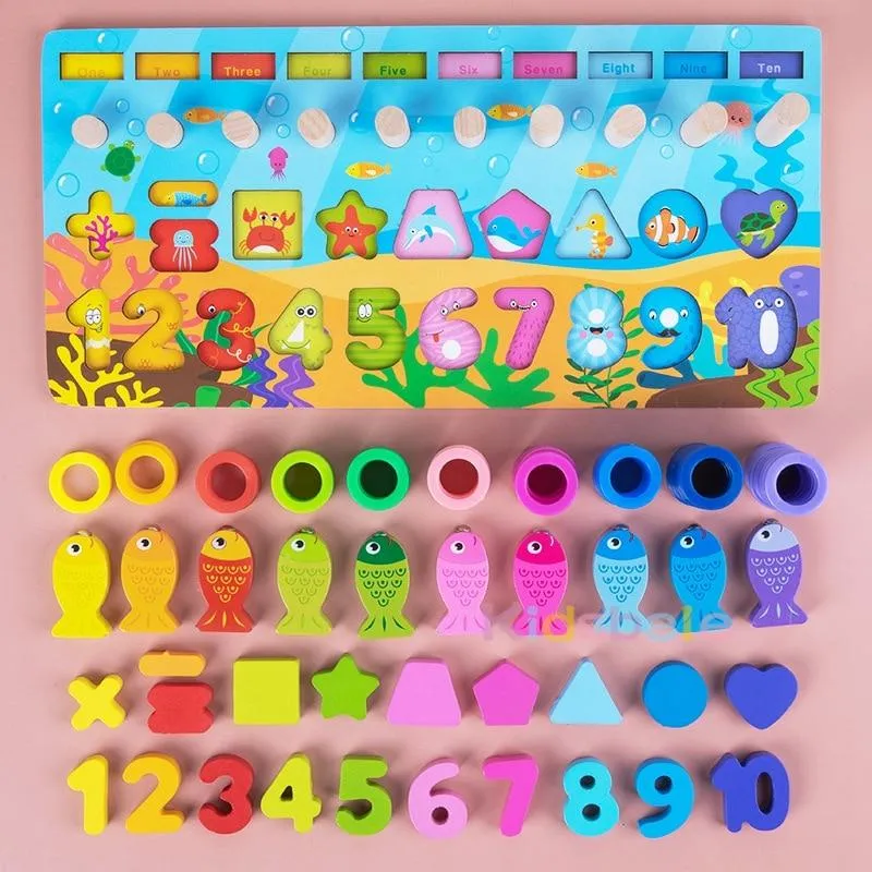 Kinder Montessori Mathe-Spielzeug für Kleinkinder, pädagogisches Holzpuzzle, Angelspielzeug, Zahlenform, passende Spiele, Brettspielzeug