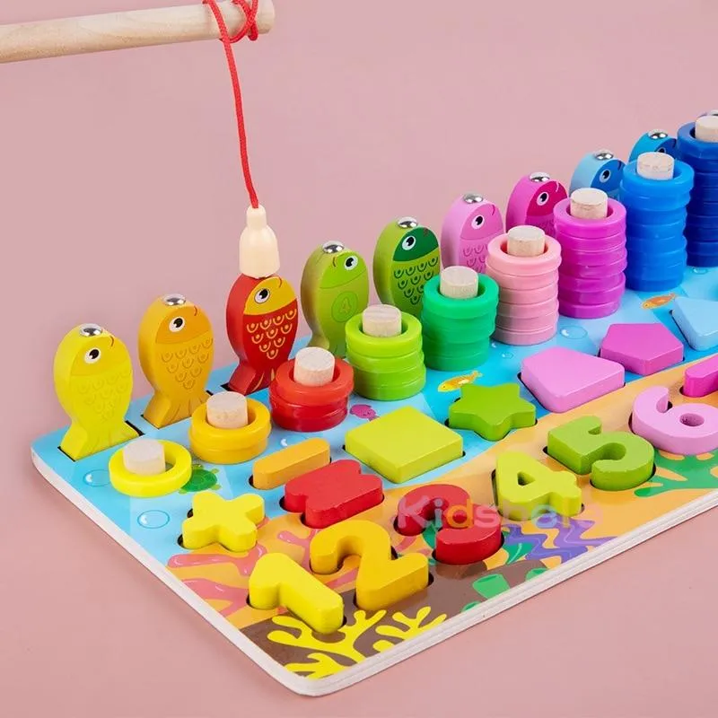 Kinder Montessori Mathe-Spielzeug für Kleinkinder, pädagogisches Holzpuzzle, Angelspielzeug, Zahlenform, passende Spiele, Brettspielzeug