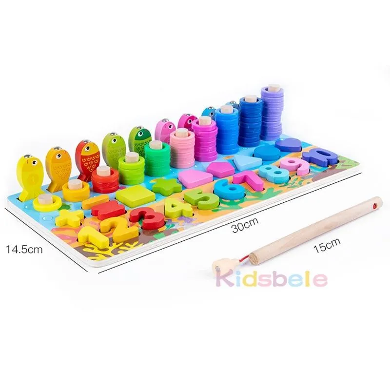 Kinder Montessori Mathe-Spielzeug für Kleinkinder, pädagogisches Holzpuzzle, Angelspielzeug, Zahlenform, passende Spiele, Brettspielzeug