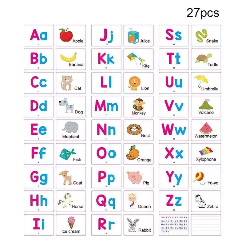 27 Stück Alphabet-Buchstaben-Suchkarte, pädagogische Buchstaben, Lesen, Schreiben, Lernen, Alphabet mit einem Stift, Vorschul-Geschenk