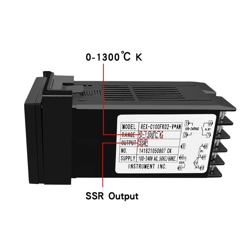 REX-C100 Digitaler PID-Temperaturregler, Thermostat, SSR-Ausgang + max. 40 A SSR-Relais + K-Thermoelement-Sonde, hohe Qualität