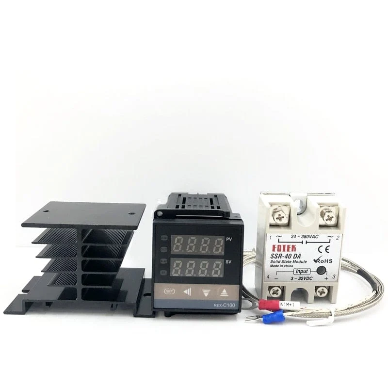 REX-C100 Digitaler PID-Temperaturregler, Thermostat, SSR-Ausgang + max. 40 A SSR-Relais + K-Thermoelement-Sonde, hohe Qualität