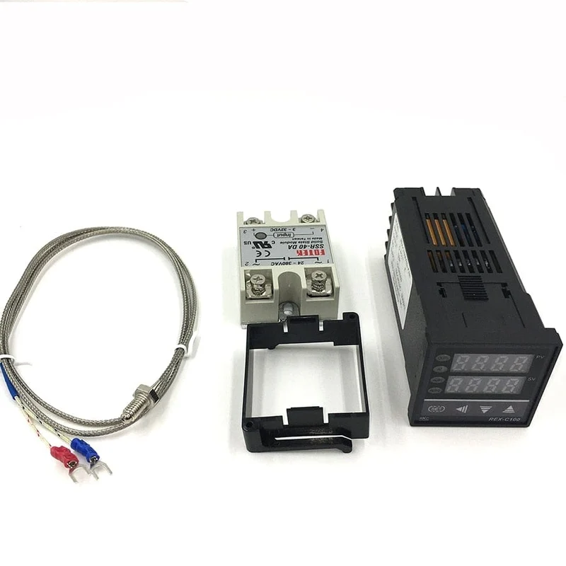 REX-C100 Digitaler PID-Temperaturregler, Thermostat, SSR-Ausgang + max. 40 A SSR-Relais + K-Thermoelement-Sonde, hohe Qualität