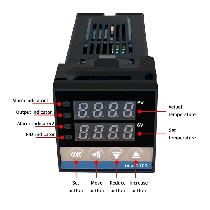 REX-C100 Digitaler PID-Temperaturregler, Thermostat, SSR-Ausgang + max. 40 A SSR-Relais + K-Thermoelement-Sonde, hohe Qualität