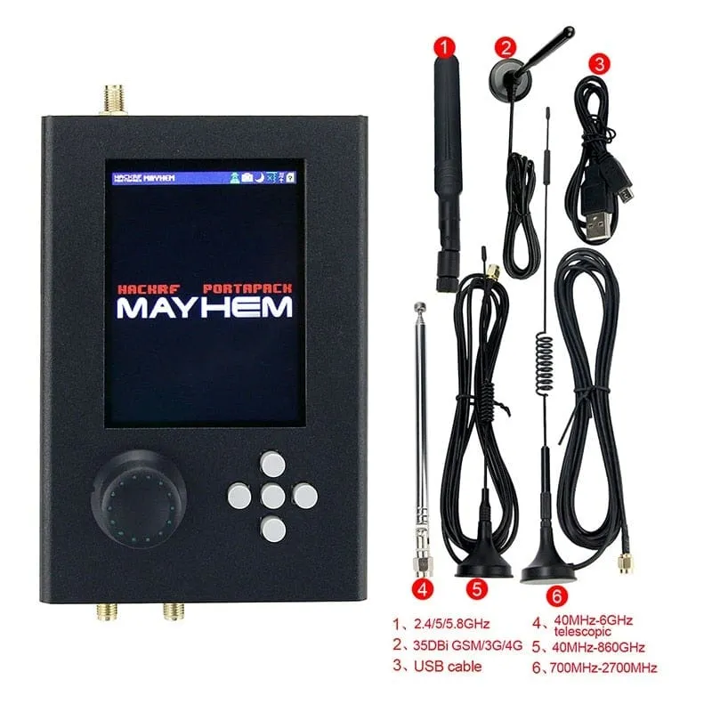 Mayhem Portapack H2 Hackrf One SDR Software Defined Radio 1MHz-6GHz Optional Metallgehäuse Antennen Kits DIY Schnellmontage