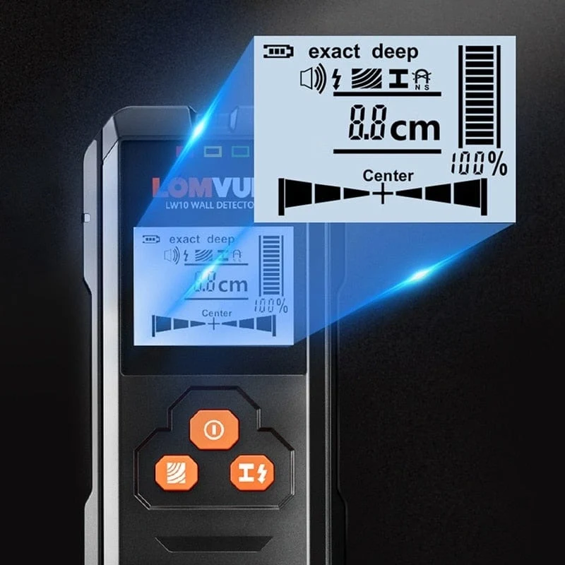 LOMVUM Metalldetektor mit Hintergrundbeleuchtung, Schwarz, AC, Holzfinder, Kabel, Drähte, Tiefen-Tracker, Untergrund-Sturz-Wandscanner, LCD-HD-Display, Signalton