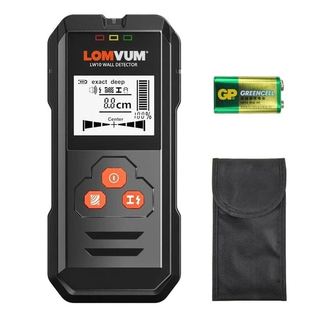 LOMVUM Metalldetektor mit Hintergrundbeleuchtung, Schwarz, AC, Holzfinder, Kabel, Drähte, Tiefen-Tracker, Untergrund-Sturz-Wandscanner, LCD-HD-Display, Signalton