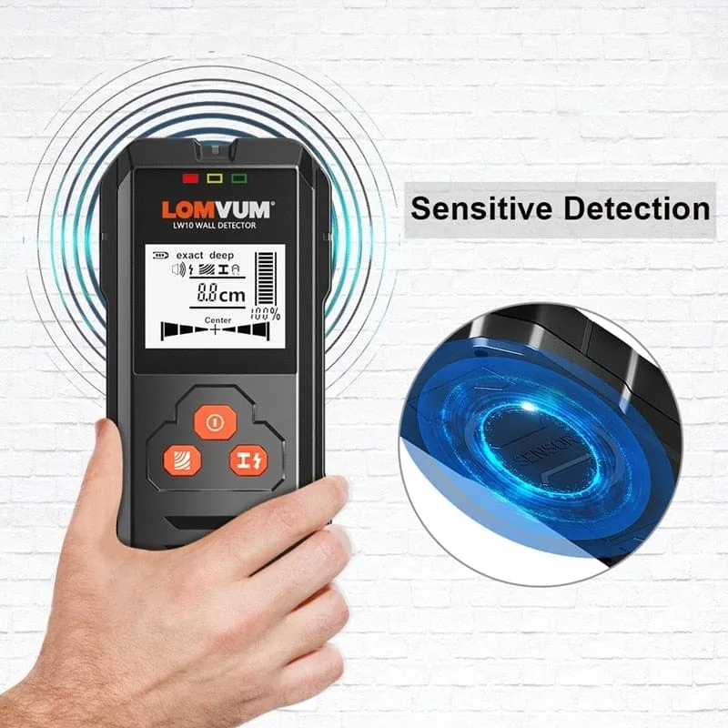 LOMVUM Metalldetektor mit Hintergrundbeleuchtung, Schwarz, AC, Holzfinder, Kabel, Drähte, Tiefen-Tracker, Untergrund-Sturz-Wandscanner, LCD-HD-Display, Signalton