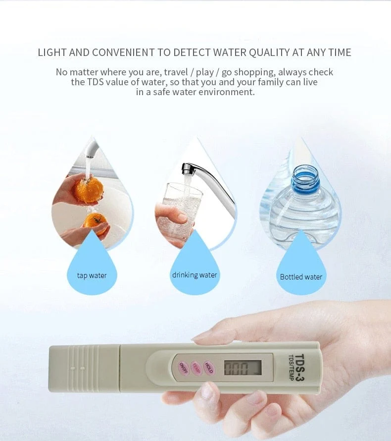 2-in-1 PPM Wasser TDS Messgerät Tester Trinkwasser Qualität Analysator Monitor Filter Schnelltest Aquarium Hydroponik Pools PPM TDS-3