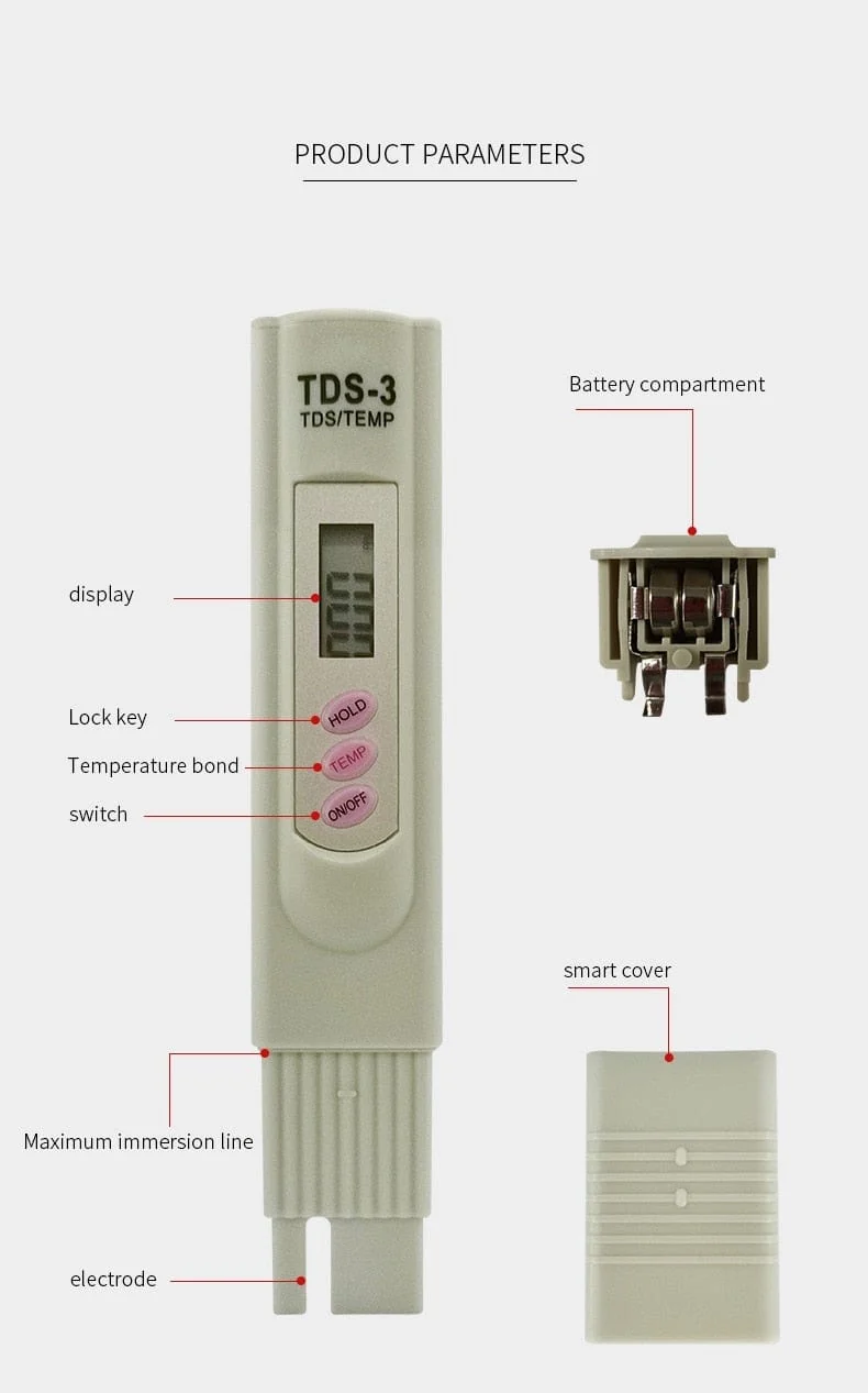 2-in-1 PPM Wasser TDS Messgerät Tester Trinkwasser Qualität Analysator Monitor Filter Schnelltest Aquarium Hydroponik Pools PPM TDS-3