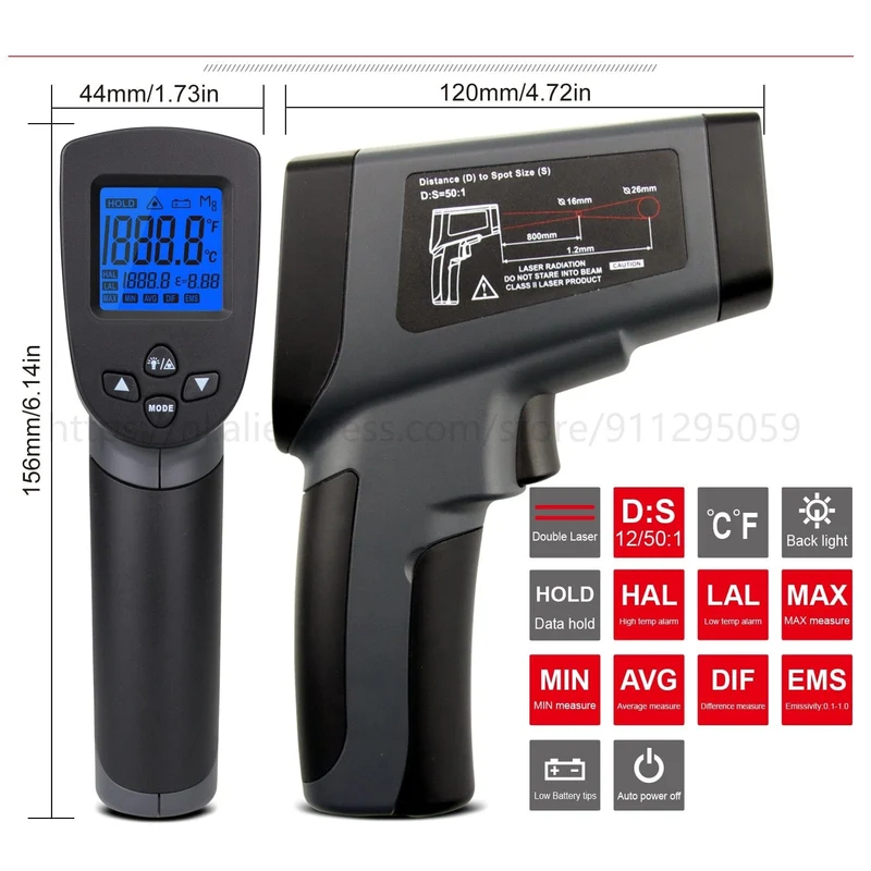 Kaemeasu Digitales Infrarot-Thermometer -50~1600 Messbereich, berührungslos, Sicherheit, Kochen, industrielle elektronische Thermometerpistole