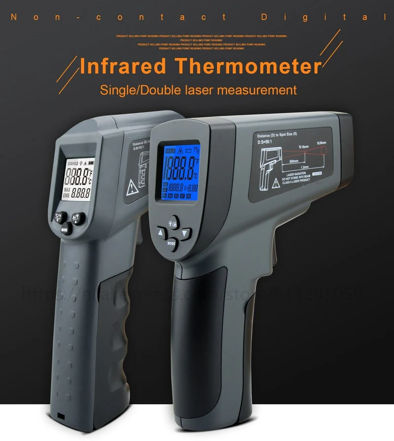 Kaemeasu Digitales Infrarot-Thermometer -50~1600 Messbereich, berührungslos, Sicherheit, Kochen, industrielle elektronische Thermometerpistole