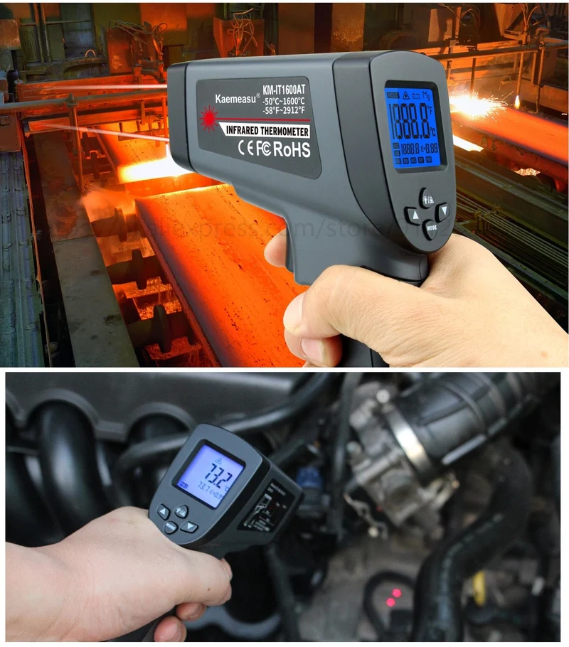 Kaemeasu Digitales Infrarot-Thermometer -50~1600 Messbereich, berührungslos, Sicherheit, Kochen, industrielle elektronische Thermometerpistole