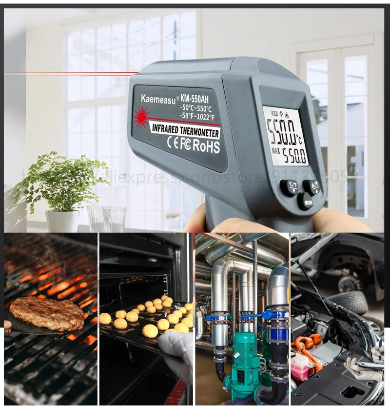 Kaemeasu Digitales Infrarot-Thermometer -50~1600 Messbereich, berührungslos, Sicherheit, Kochen, industrielle elektronische Thermometerpistole