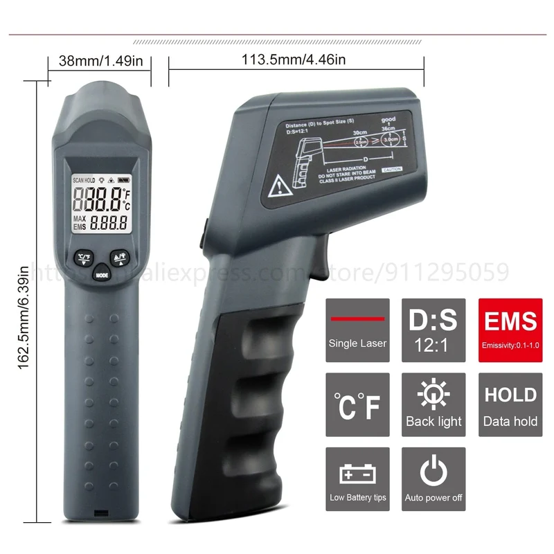 Kaemeasu Digitales Infrarot-Thermometer -50~1600 Messbereich, berührungslos, Sicherheit, Kochen, industrielle elektronische Thermometerpistole