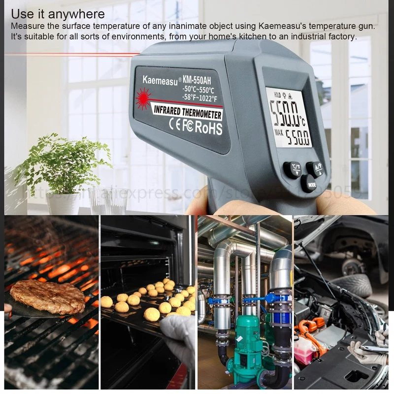 Kaemeasu Digitales Infrarot-Thermometer -50~1600 Messbereich, berührungslos, Sicherheit, Kochen, industrielle elektronische Thermometerpistole
