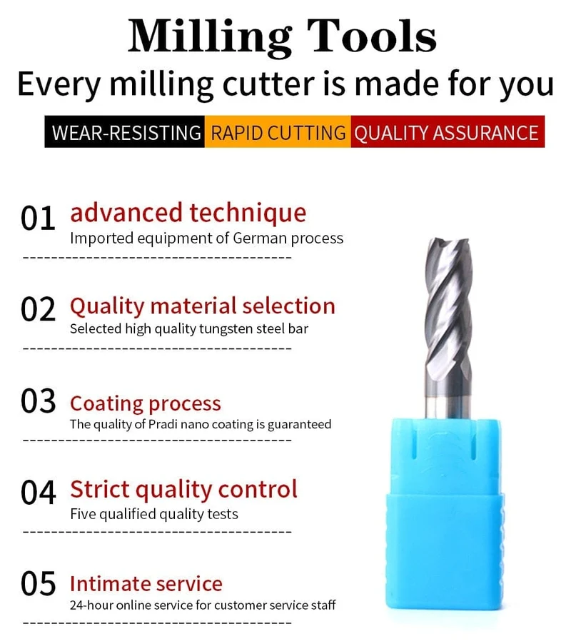 Schaftfräser HRC50 4 Schneiden Hochwertiger Fräser aus Hartmetall und Wolframstahl, Schaftfräser 3 mm, 4 mm, 5 mm, 6 mm, 8 mm, 10 mm, Fräswerkzeuge