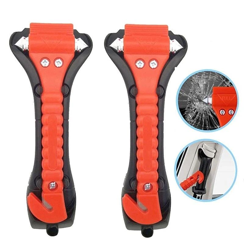 2 STÜCKE Auto notfall Sicherheit Hammer Lebensrettende Flucht Notfall Hammer Sicherheitsgurt Cutter Fenster Glasbrecher Auto Rettung Rot Hammer