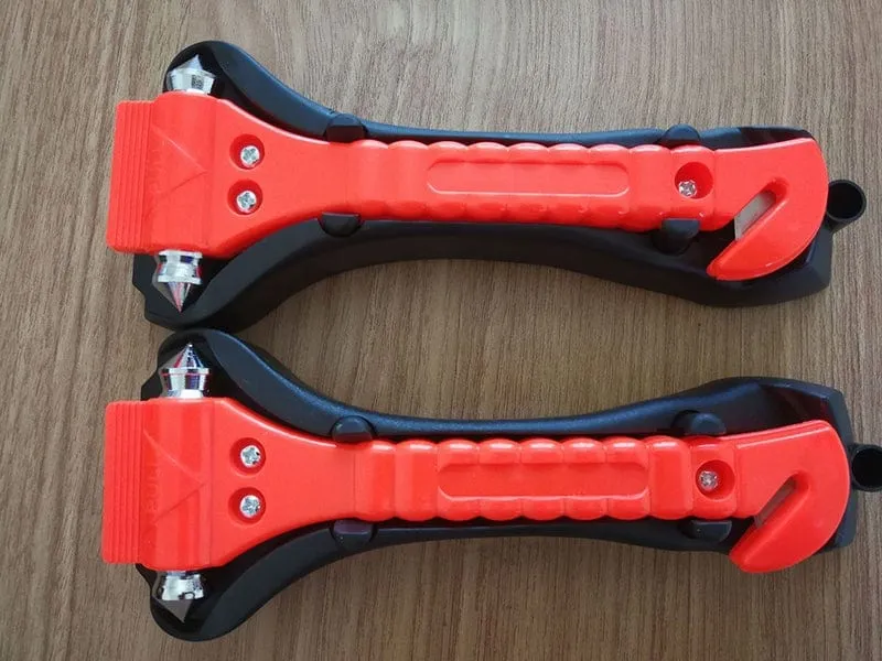 2 STÜCKE Auto notfall Sicherheit Hammer Lebensrettende Flucht Notfall Hammer Sicherheitsgurt Cutter Fenster Glasbrecher Auto Rettung Rot Hammer
