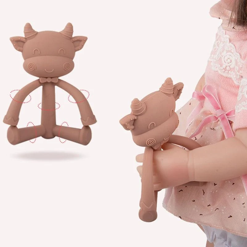 1Pcs Baby Zahnen Spielzeug Nette Cartoon Zähne Beißen Spielzeug Food Grade Silikon Säuglings Liefert Beißring Halter Baby Schnuller Beißringe