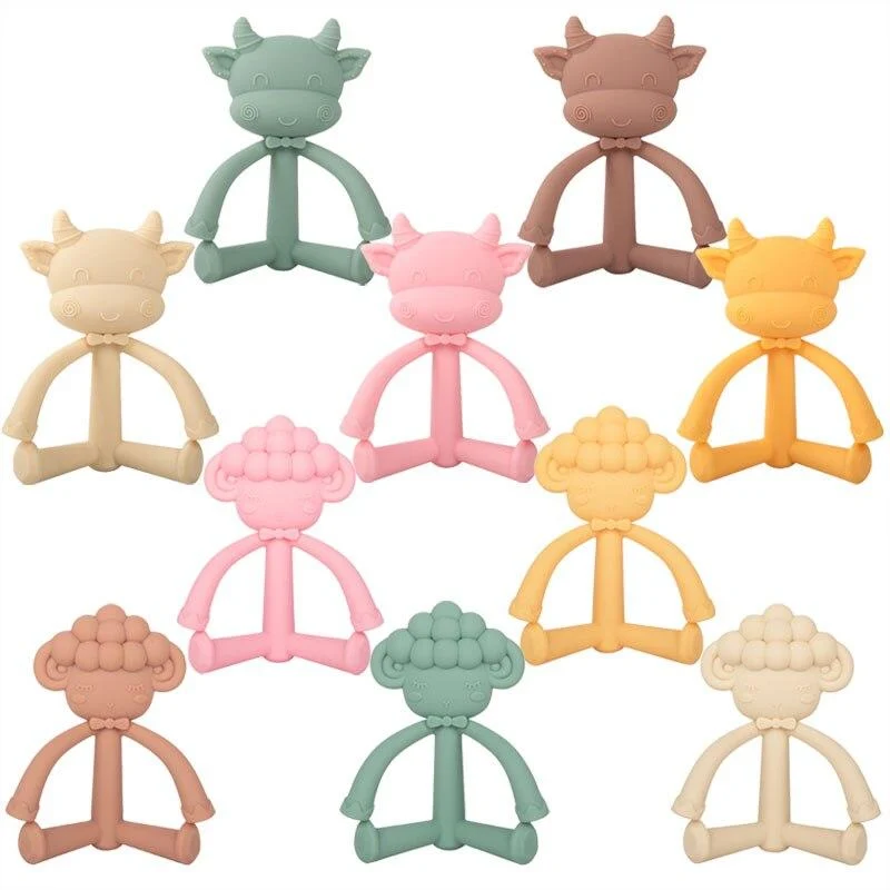 1Pcs Baby Zahnen Spielzeug Nette Cartoon Zähne Beißen Spielzeug Food Grade Silikon Säuglings Liefert Beißring Halter Baby Schnuller Beißringe