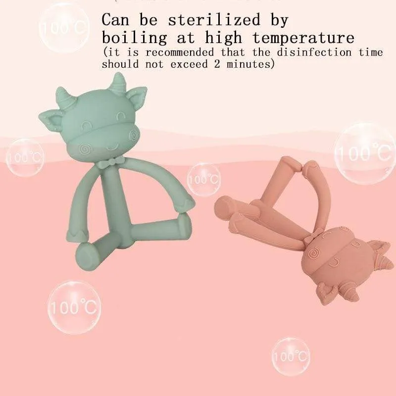 1Pcs Baby Zahnen Spielzeug Nette Cartoon Zähne Beißen Spielzeug Food Grade Silikon Säuglings Liefert Beißring Halter Baby Schnuller Beißringe