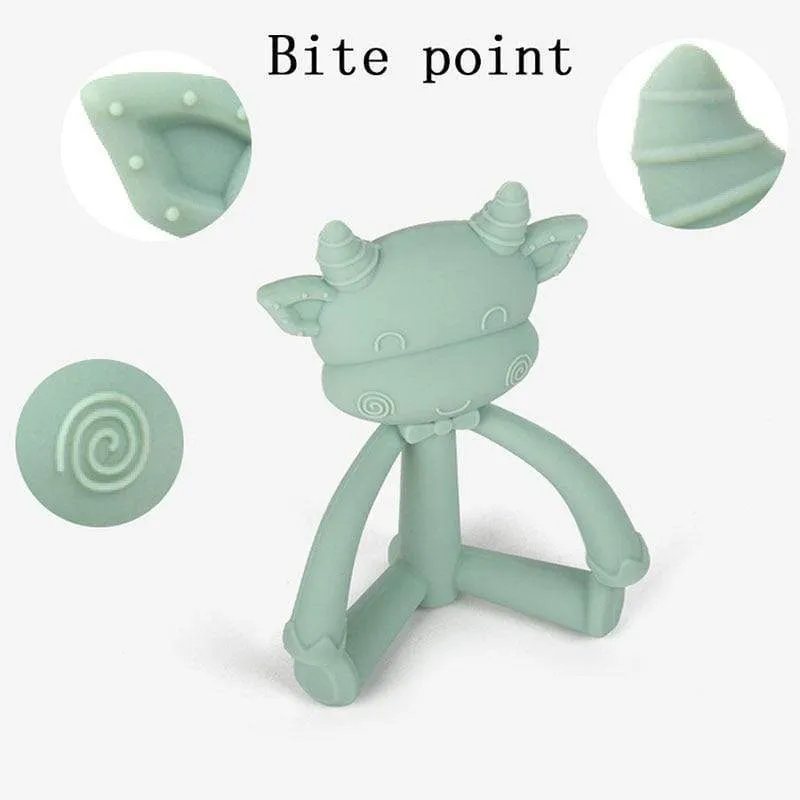 1Pcs Baby Zahnen Spielzeug Nette Cartoon Zähne Beißen Spielzeug Food Grade Silikon Säuglings Liefert Beißring Halter Baby Schnuller Beißringe