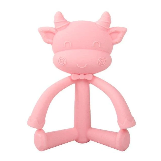 1Pcs Baby Zahnen Spielzeug Nette Cartoon Zähne Beißen Spielzeug Food Grade Silikon Säuglings Liefert Beißring Halter Baby Schnuller Beißringe