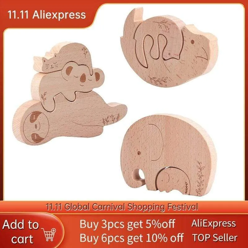 Holzblöcke im nordischen Stil, Baby-Montessori-Lernspielzeug für Kinder, kreatives Tier-Puzzle, Stapelspielzeug, Konstruktorblöcke