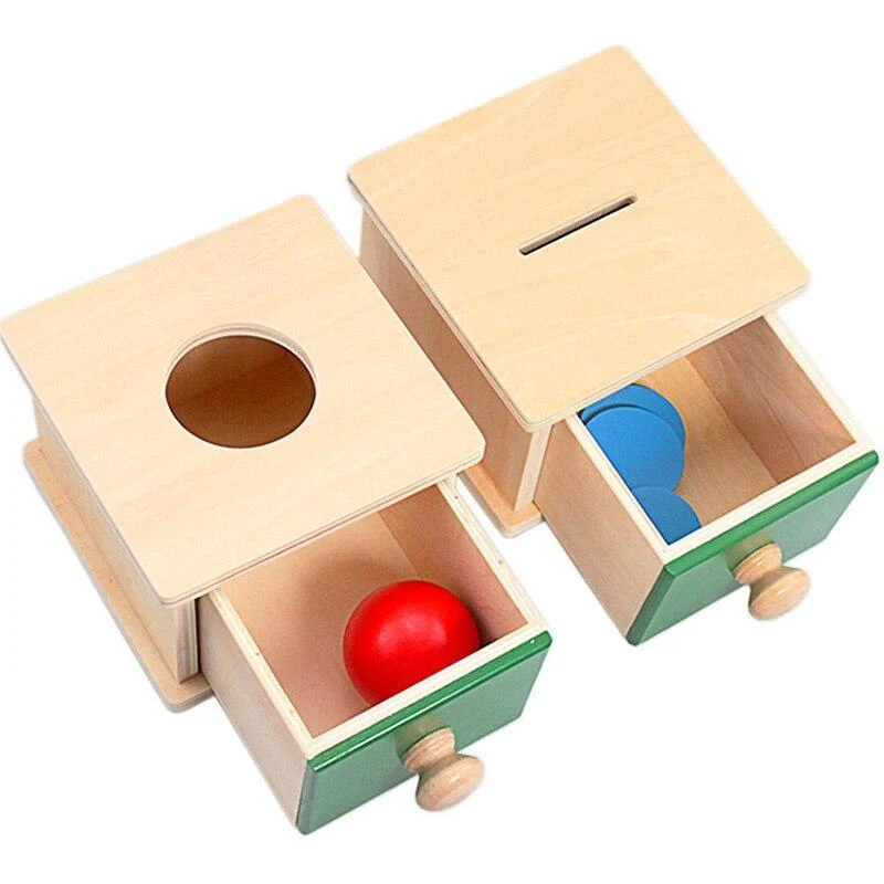 Montessori-Materialien, Streichholzschachtel, Ballbox, Münzbox, Sparschwein-Set, Spielzeug für Kleinkinder, Massivholz, Kleinkinder, grundlegende Lebenskompetenz-Spielzeug, 8–24 Monate