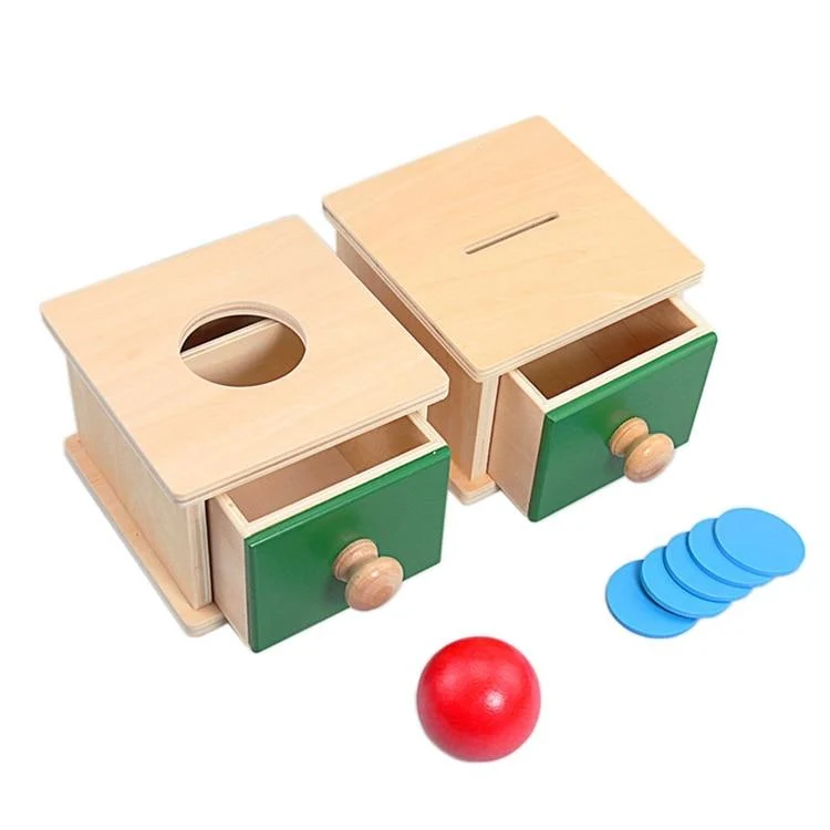 Montessori-Materialien, Streichholzschachtel, Ballbox, Münzbox, Sparschwein-Set, Spielzeug für Kleinkinder, Massivholz, Kleinkinder, grundlegende Lebenskompetenz-Spielzeug, 8–24 Monate