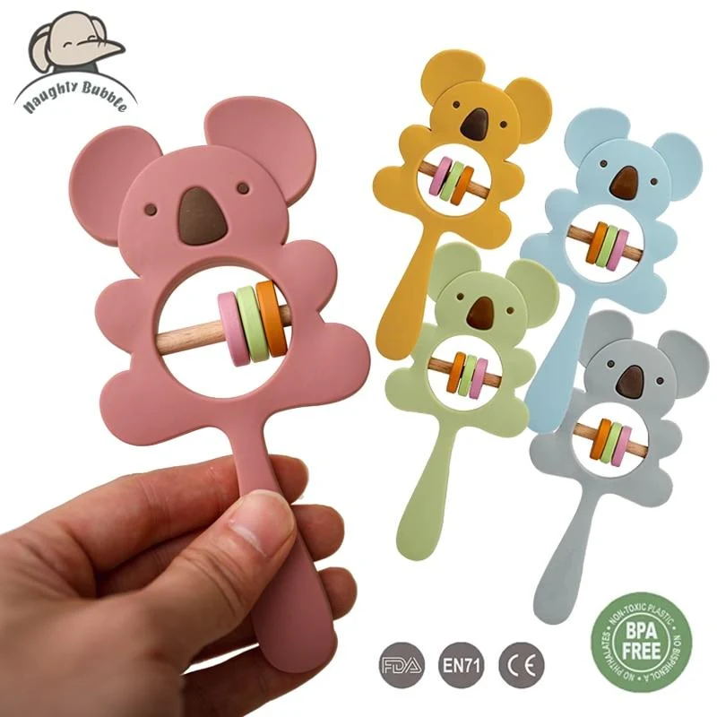 1PCS Baby Silikon Rassel Koala Spielzeug Baby Beißring Spielen Gym Montessori Lebensmittel Grade Kinderwagen Bett Glocke Schnuller Pädagogisches Baby ite