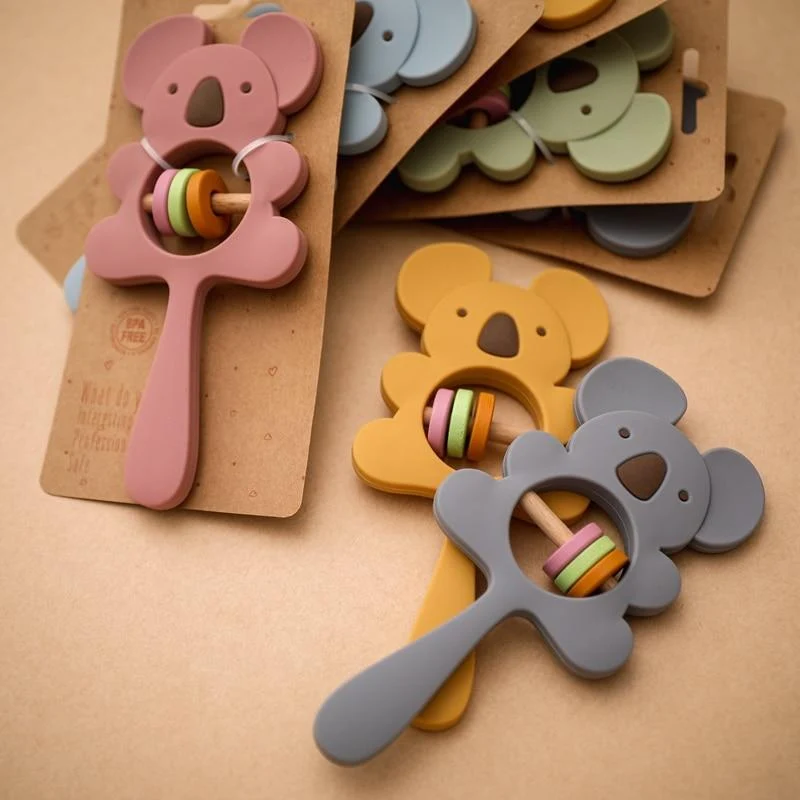 1PCS Baby Silikon Rassel Koala Spielzeug Baby Beißring Spielen Gym Montessori Lebensmittel Grade Kinderwagen Bett Glocke Schnuller Pädagogisches Baby ite