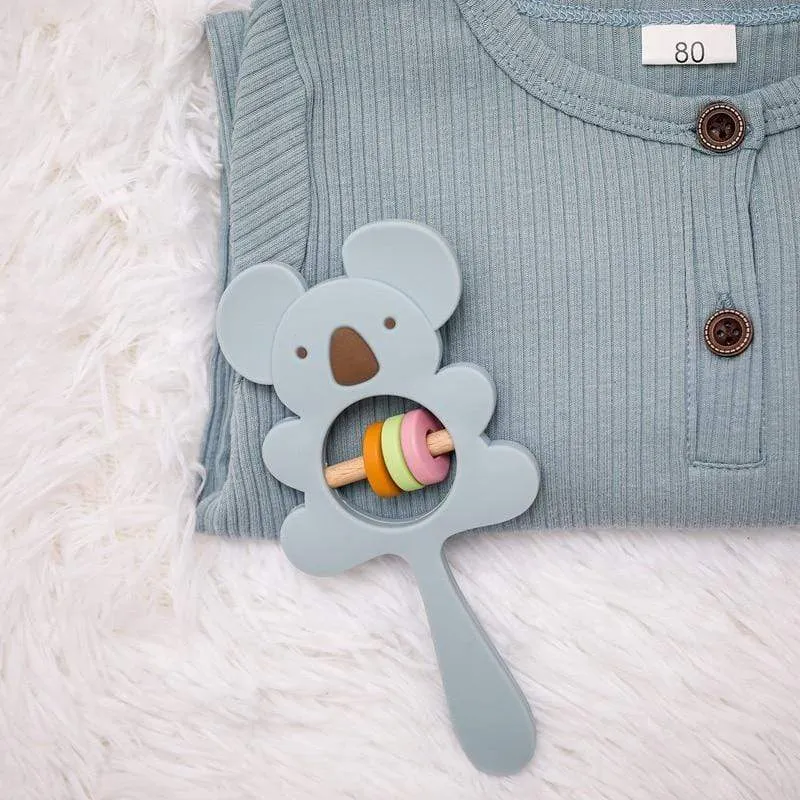 1PCS Baby Silikon Rassel Koala Spielzeug Baby Beißring Spielen Gym Montessori Lebensmittel Grade Kinderwagen Bett Glocke Schnuller Pädagogisches Baby ite