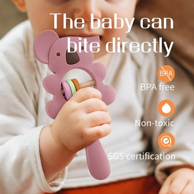 1PCS Baby Silikon Rassel Koala Spielzeug Baby Beißring Spielen Gym Montessori Lebensmittel Grade Kinderwagen Bett Glocke Schnuller Pädagogisches Baby ite
