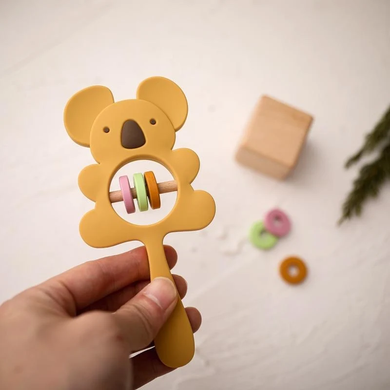 1PCS Baby Silikon Rassel Koala Spielzeug Baby Beißring Spielen Gym Montessori Lebensmittel Grade Kinderwagen Bett Glocke Schnuller Pädagogisches Baby ite