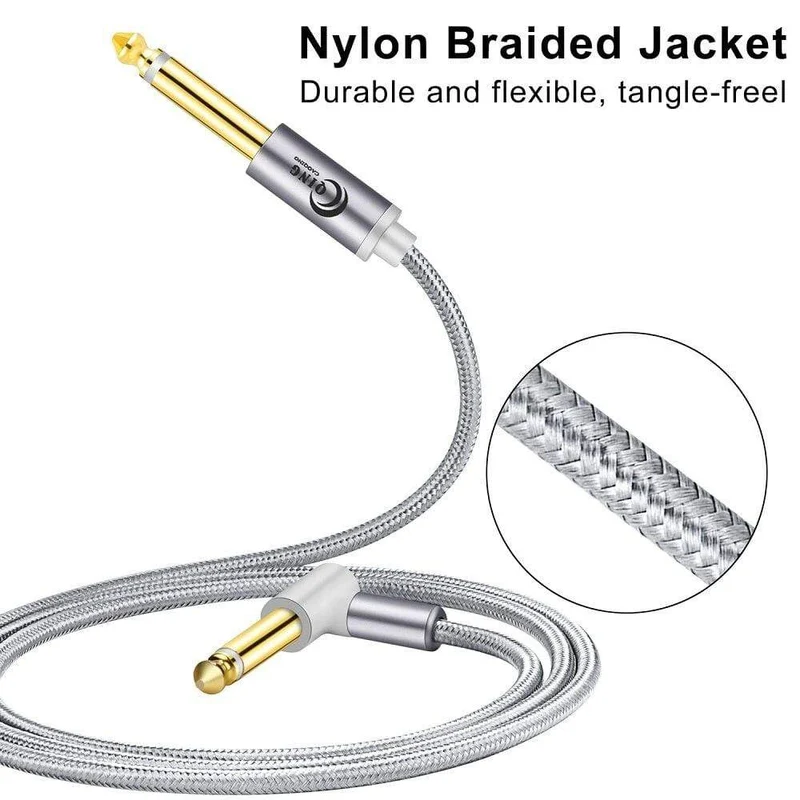 Gitarrenkabel, 6.5-mm-Klinkenstecker, Audiokabel, geflochtenes Nylon, 6.35-Zoll-Gitarreninstrumentenkabel für E-Gitarren-Mischverstärker, 6.35-mm-Kabel