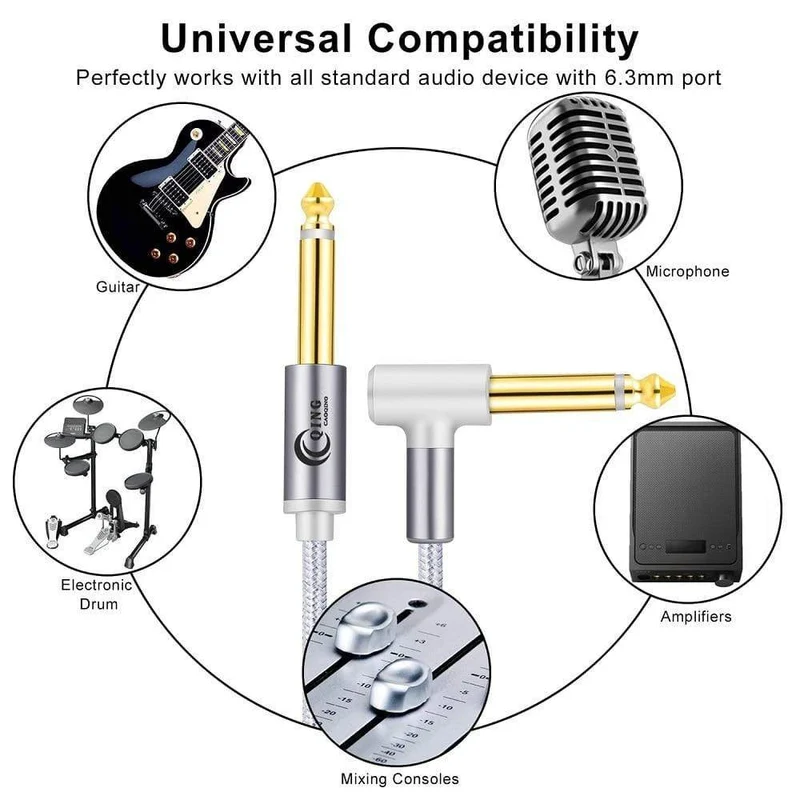 Gitarrenkabel, 6.5-mm-Klinkenstecker, Audiokabel, geflochtenes Nylon, 6.35-Zoll-Gitarreninstrumentenkabel für E-Gitarren-Mischverstärker, 6.35-mm-Kabel