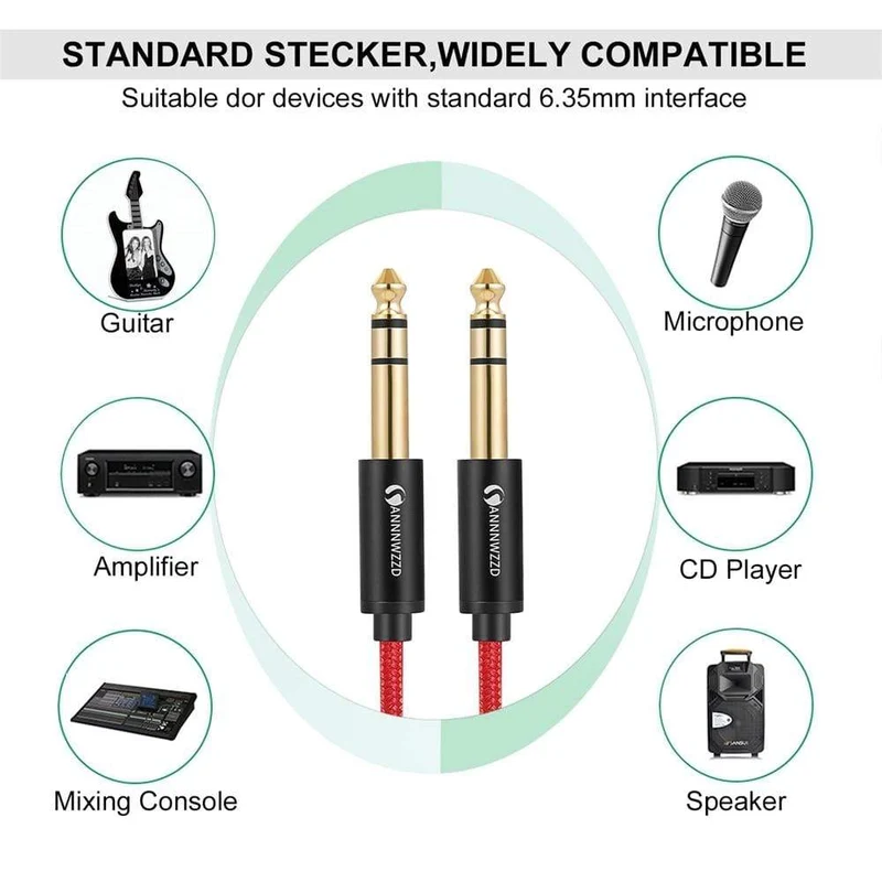 6.35 mm auf 6.35 mm Stereokabel 1/4 Zoll männlich TRS Lautsprecher Verstärker Gitarrenkabel 1 m 2 m 3 m 5 m für Gitarrenmixer Verstärker Bass 6.5 mm Audio
