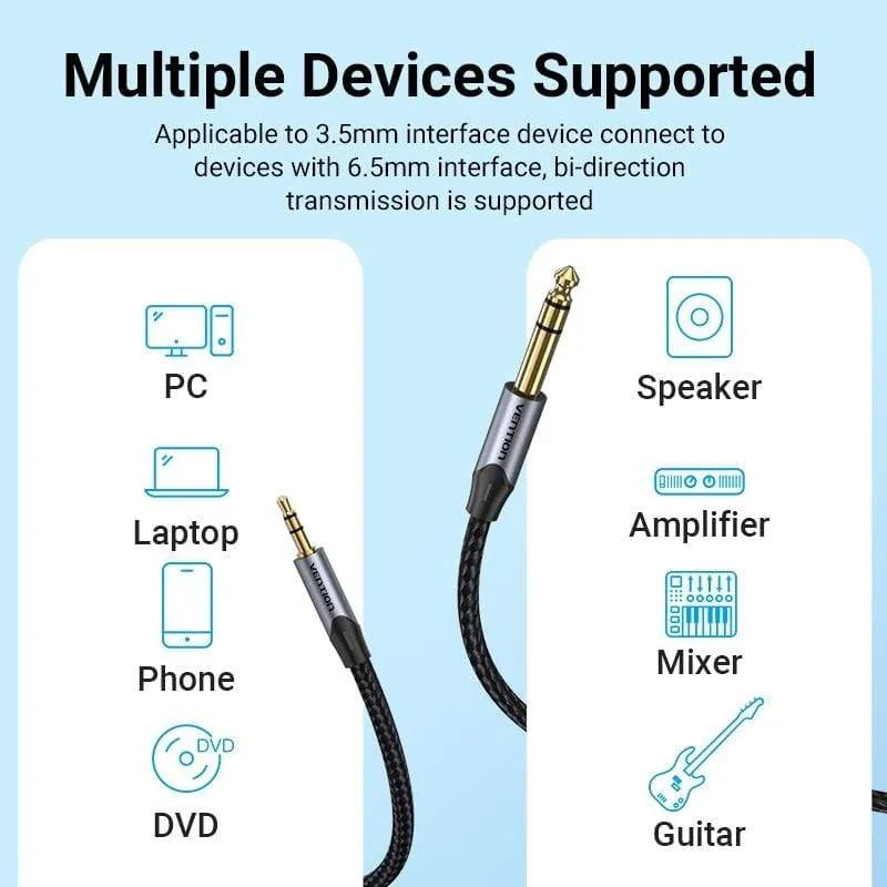 Vention 3.5 mm auf 6.35 mm Adapter Aux-Kabel für Mischverstärker Vergoldet 3.5 Klinke auf 6.5 Klinke 0.5 m 3 m 5 m Aux Cabo Stecker auf Stecker
