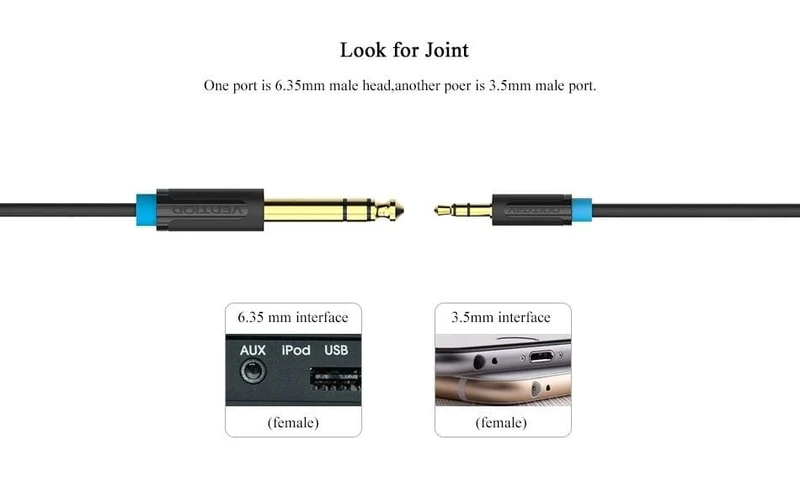 Vention 3.5 mm auf 6.35 mm Adapter Aux-Kabel für Mischverstärker Vergoldet 3.5 Klinke auf 6.5 Klinke 0.5 m 3 m 5 m Aux Cabo Stecker auf Stecker