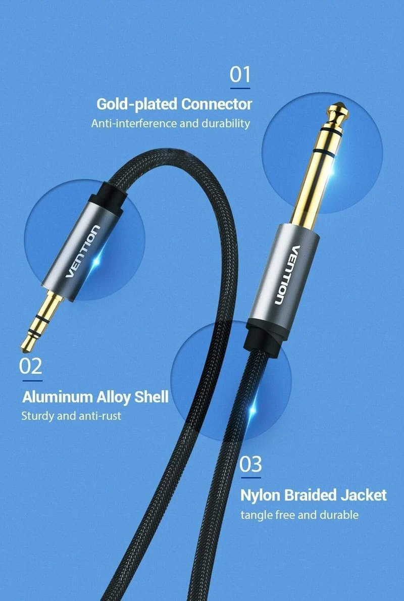 Vention 3.5 mm auf 6.35 mm Adapter Aux-Kabel für Mischverstärker Vergoldet 3.5 Klinke auf 6.5 Klinke 0.5 m 3 m 5 m Aux Cabo Stecker auf Stecker