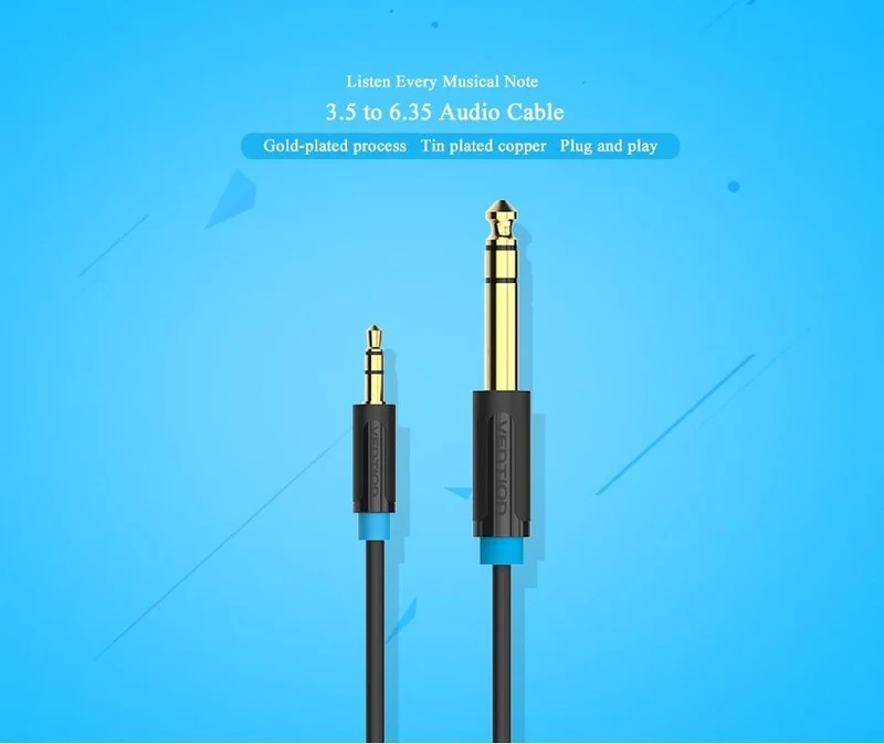 Vention 3.5 mm auf 6.35 mm Adapter Aux-Kabel für Mischverstärker Vergoldet 3.5 Klinke auf 6.5 Klinke 0.5 m 3 m 5 m Aux Cabo Stecker auf Stecker