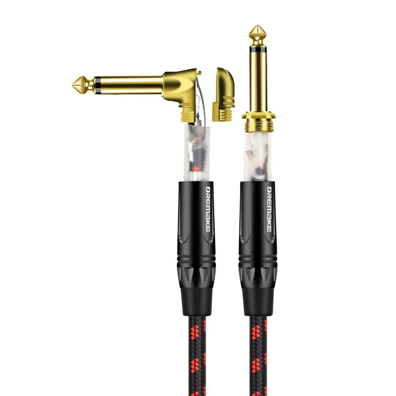 Klinkenstecker 6.35 mm Monokabel, vergoldet, Gitarrenkabel, Stecker auf Stecker, baumwollgeflochtenes Instrumentenkabel für Gitarre, Bass, Keyboard
