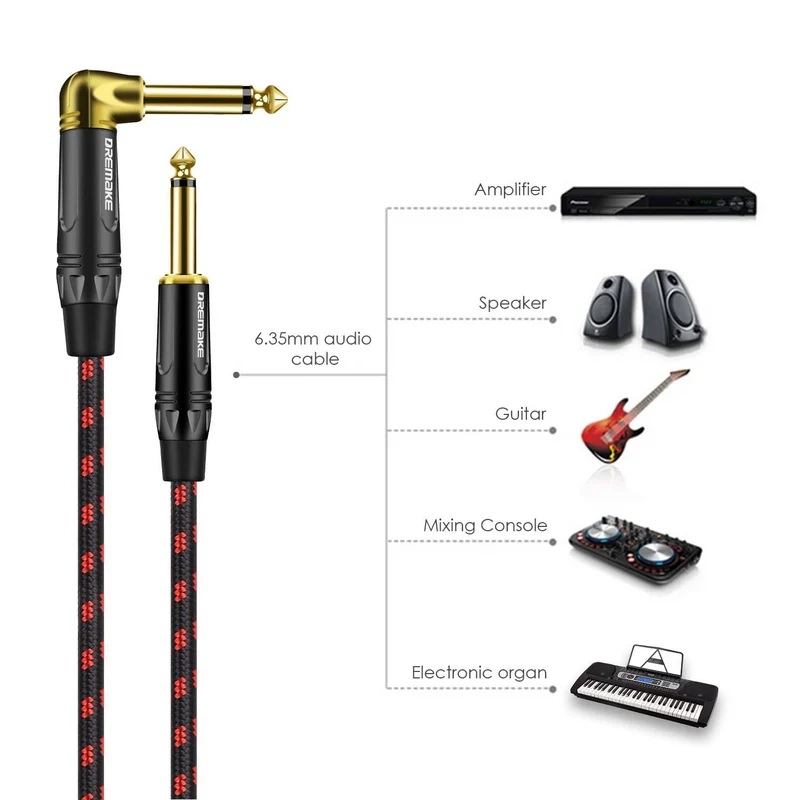 Klinkenstecker 6.35 mm Monokabel, vergoldet, Gitarrenkabel, Stecker auf Stecker, baumwollgeflochtenes Instrumentenkabel für Gitarre, Bass, Keyboard