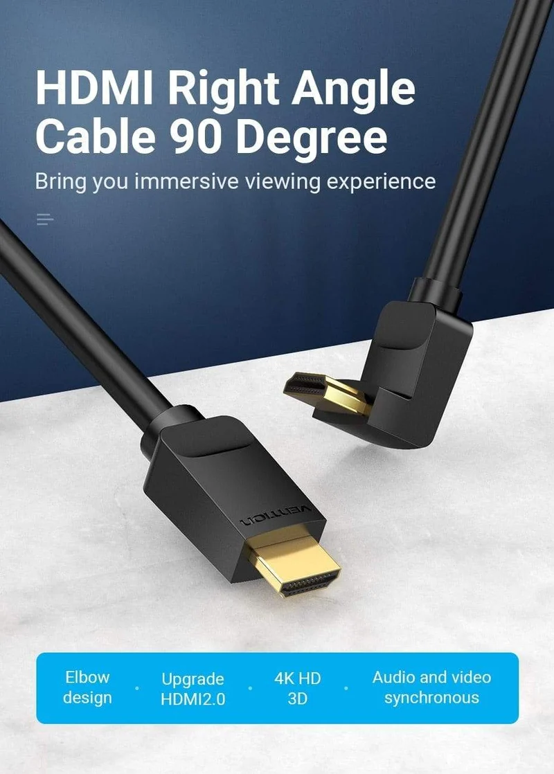 Vention HDMI-Kabel 4K HDMI 2.0-Kabel HDMI 90/270-Grad-Winkeladapter für Apple TV PS4 Splitter Video Audio 90-Grad-HDMI-Kabel